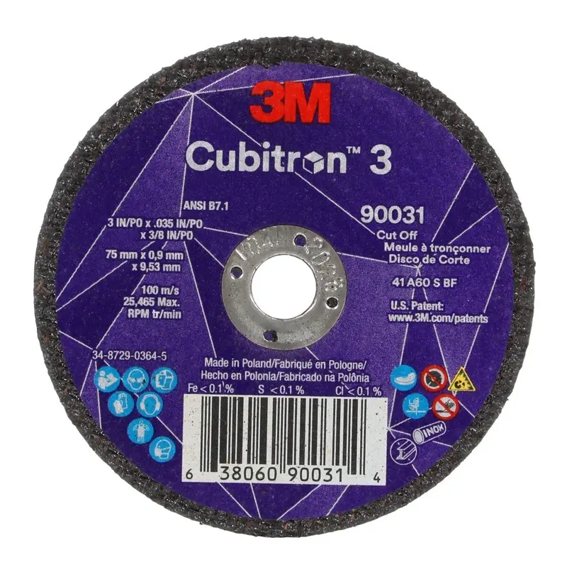 3M Cubitron 3 Cut-Off Wheel – 60+ Grit, Type T1, 3" × 0.035" × 3/8", Ansi Rated (7100303859), 50-Pack 1