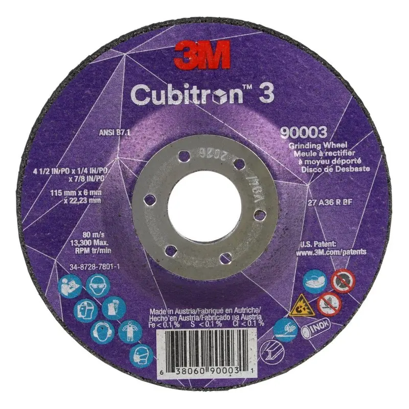 3M Cubitron Depressed Center Grinding Wheel – 36+ Grit, Type T27, 4-1/2" × 1/4" × 7/8", Black (7100303966), 20-Pack 1