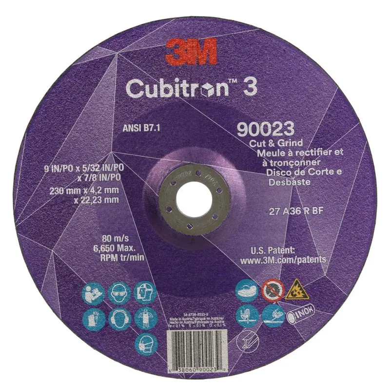 3M Cubitron Iii 90023 Cut & Grind Wheel, T27 Type, 9" X 0.156" X 0.875", 36+ Grit, Ansi-Approved, Heavy-Duty Metalwork, 10-Pack 1