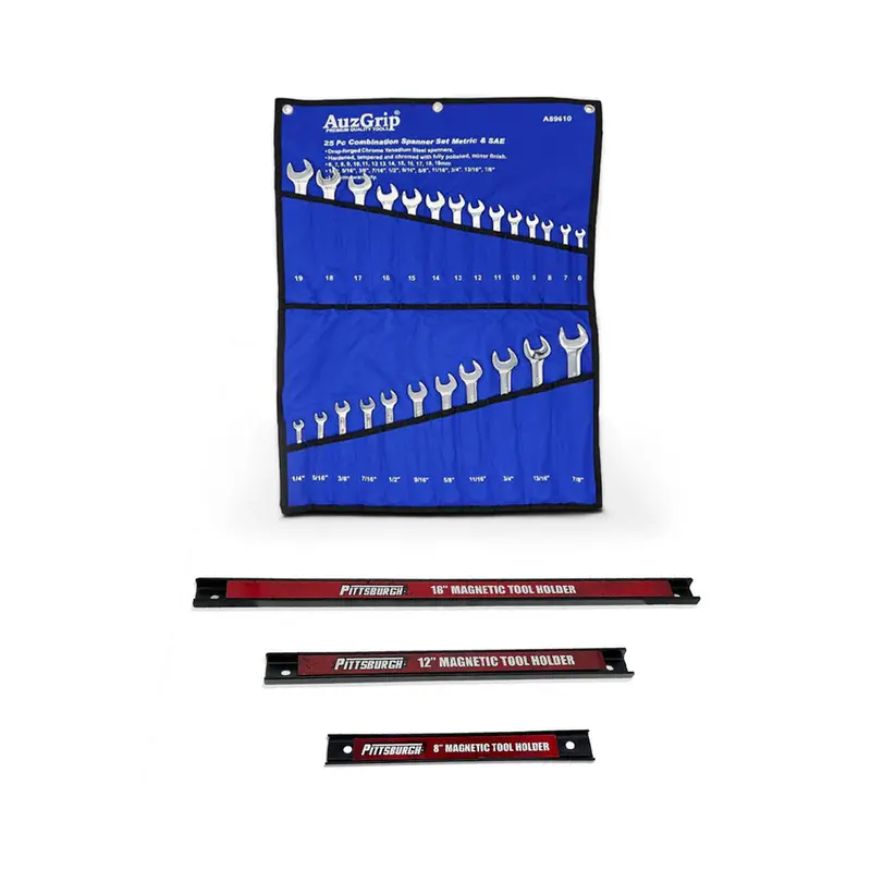 Auzgrip 25-Piece Combination Spanner Set (A89610) + Pittsburgh Magnetic Tool Holder Kit (P67446) 1