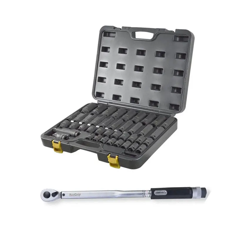 Auzgrip A70515 Adjustable Click-Type Torque Wrench + A84618 34-Piece Sae Impact Socket Set 1
