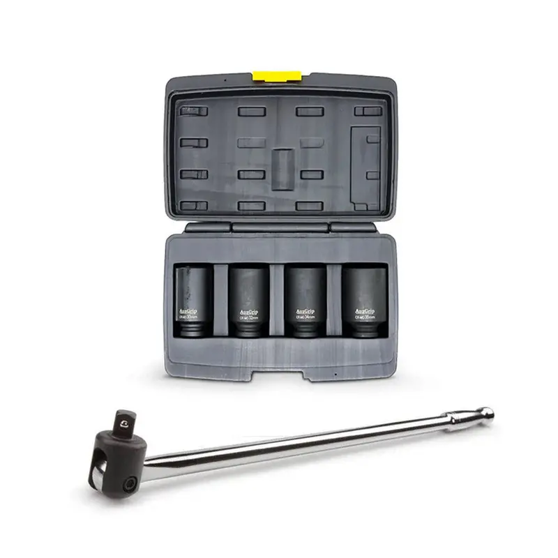 Auzgrip A84614 4-Piece Hub Nut Deep Impact Socket Set + A67300 Breaker Bar 1