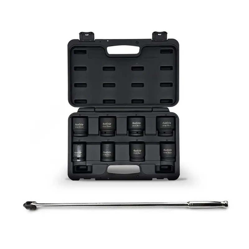 Auzgrip A86607 8-Piece 3/4" Metric Impact Socket Kit With A67310 Breaker Bar 1