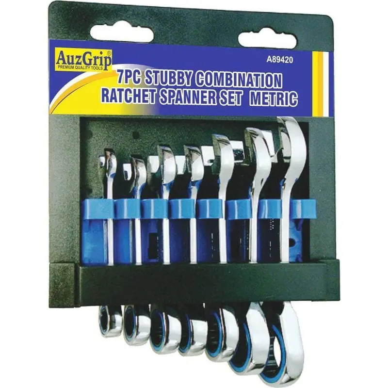 Auzgrip A89421 7-Piece Sae Stubby Ratchet Combination Wrench Set 1