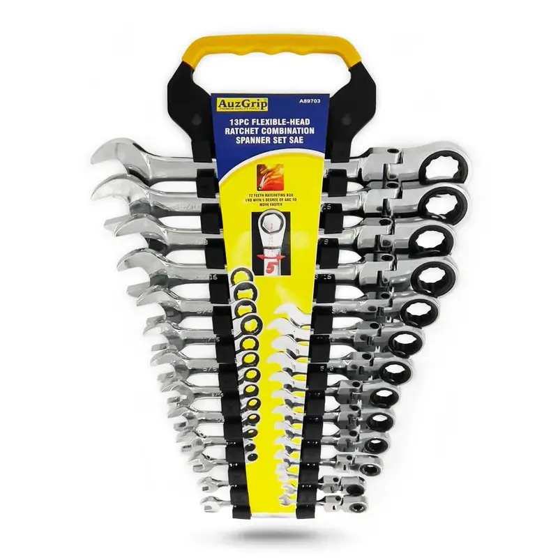 Auzgrip A89703 13-Piece Sae Flexible Combination Ratchet Wrench Kit 1
