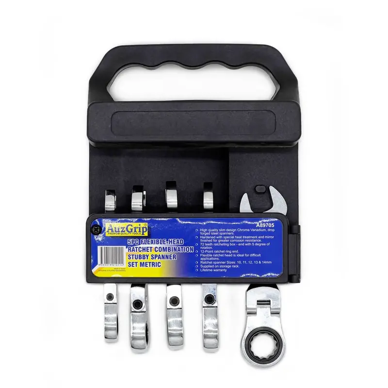 Auzgrip A89705 5-Piece Metric Stubby Flexible Combination Ratchet Wrench Set 1