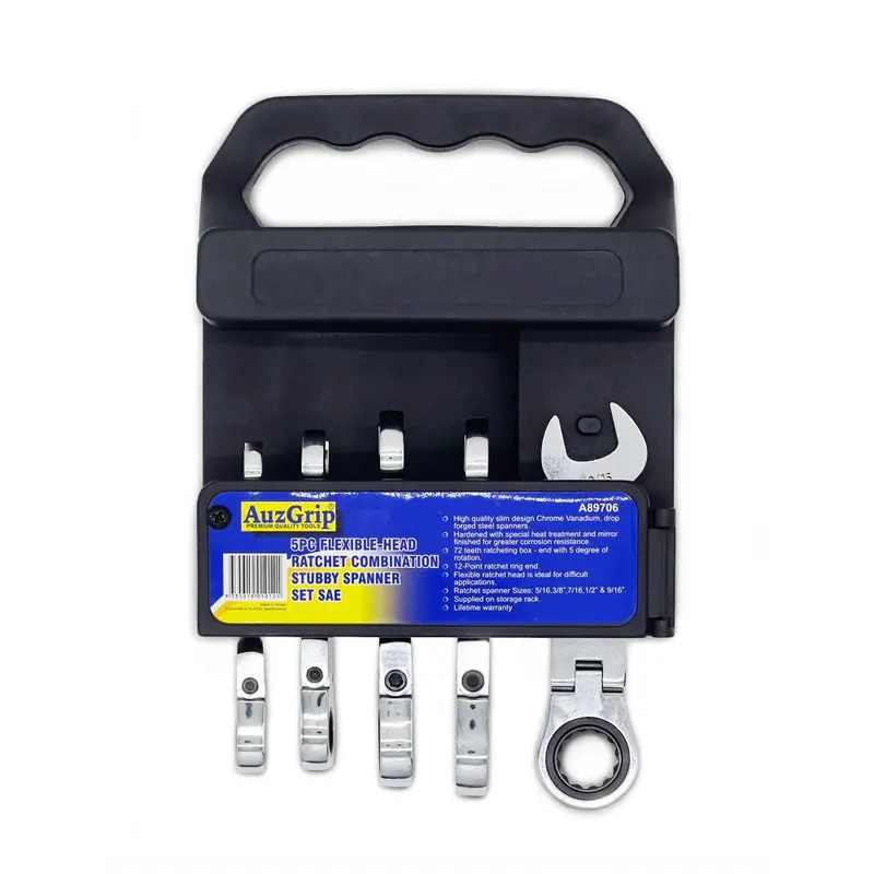 Auzgrip A89706 5-Piece Sae Stubby Flexible Combination Ratchet Wrench Set 1