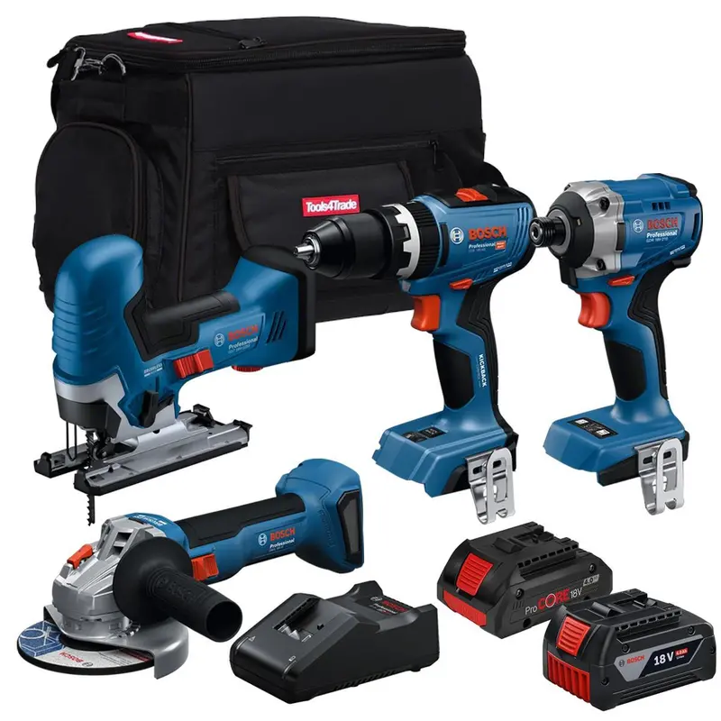 Bosch 18V 4-Tool Brushless Combo Kit – T4Tkit-28126 (2 Batteries + Charger) 1
