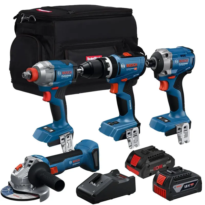 Bosch 18V 4-Tool Brushless Combo Kit – T4Tkit-28128 (2 Batteries + Charger) 1