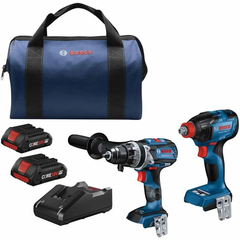 Bosch Gxl18V-227B25 Brushless 18V Combo Kit: Socket-Ready Impact Driver + Brute Tough Hammer Drill W/ 2X 4.0Ah Core Batteries 1