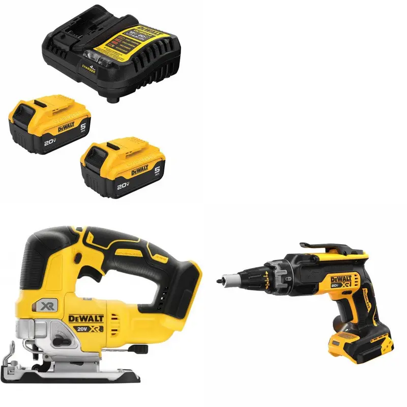 Dewalt Dcb205-2C 20V Max Xr 5Ah Battery Kit With Dcs334B Jig Saw And Dcf630B Drywall Screwgun 1