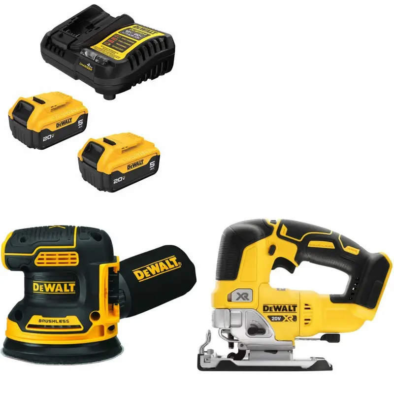 Dewalt Dcb205-2C Dual 20V Max Battery Kit Including Dcw210B Random Orbit Sander And Dcs334B Jig Saw 1