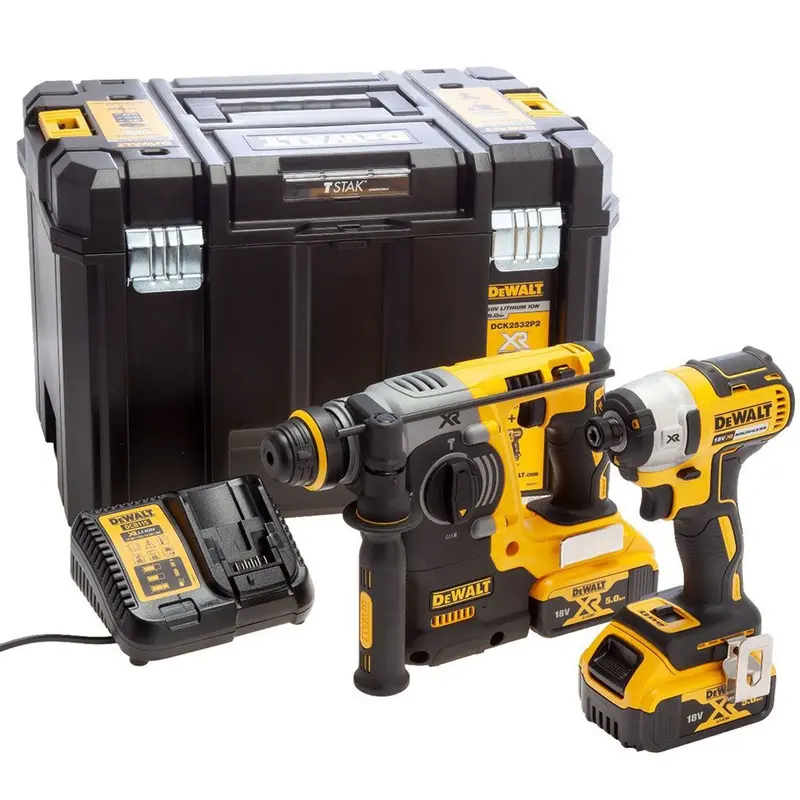 Dewalt Dck2532P2 18V Xr Brushless Combo Kit – Sds+ Hammer Drill & Impact Driver With Two 5.0Ah Batteries, Charger & Tstak Case 1