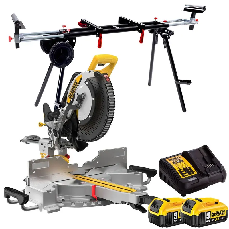 Dewalt Dcs782N-Xj 18V Xr Mitre Saw Kit – 2 × 5.0Ah Batteries, Charger & Universal Leg Stand 1