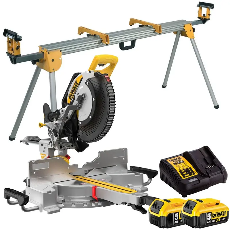 Dewalt Dcs782N-Xj 18V Xr Mitre Saw Kit – 2 × 5.0Ah Batteries, Charger & Universal Leg Stand (De7023) 1