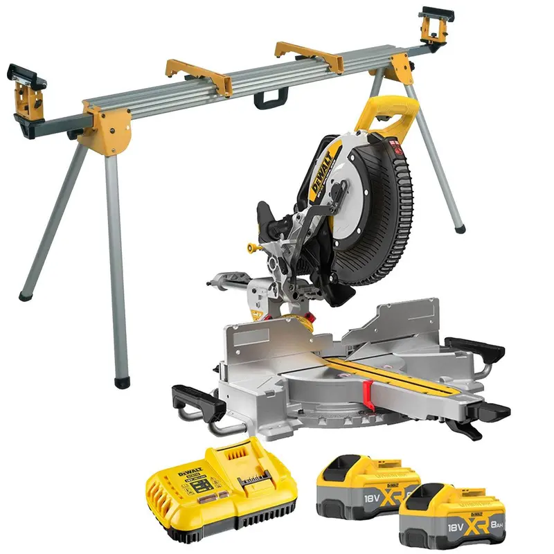 Dewalt Dcs782Xw2-Gb 18V Xr Brushless Slide Mitre Saw Kit – 2 × 8.0Ah Batteries, Charger & Universal Leg Stand 1