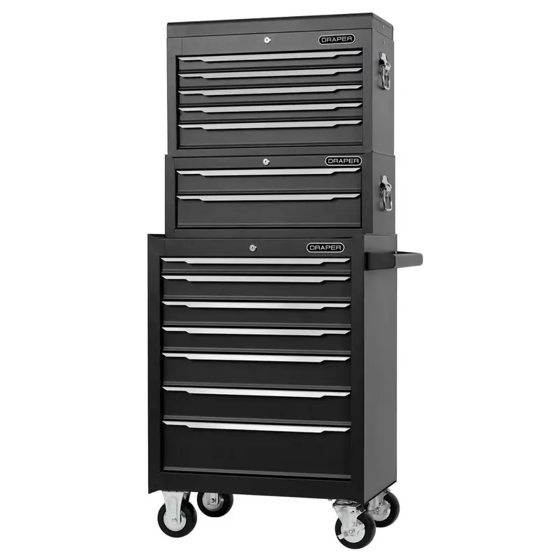 Draper Combo-14Dr-Blk Roller Cabinet System – 14-Drawer Mid-Height Chest + Matching Top Chest (26") 1