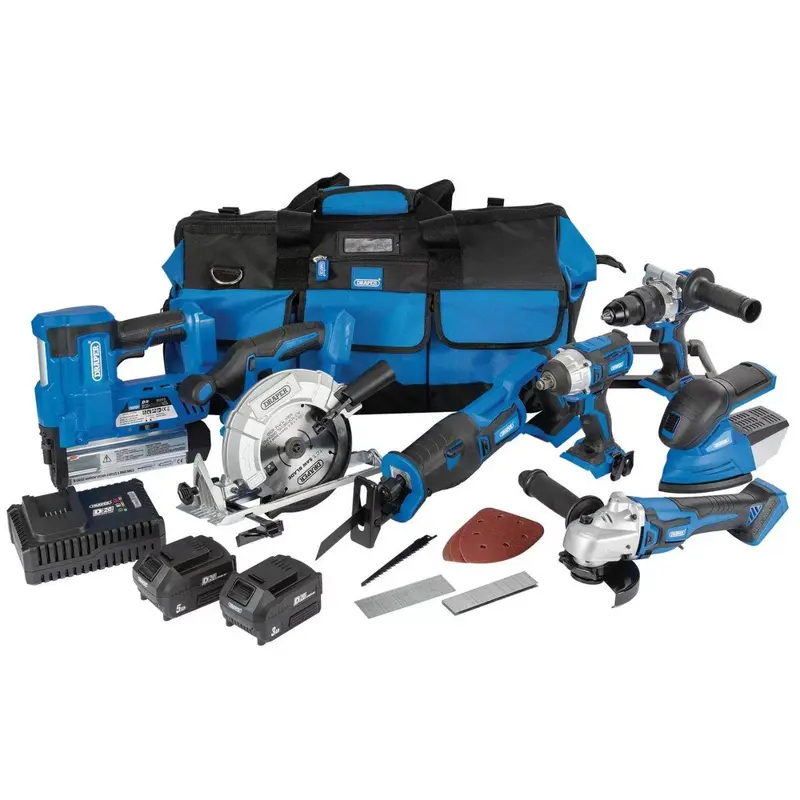 Draper Ptk12/D20 20V Jumbo Power Tool Kit – 7-Piece Set With 2 Batteries, Charger & Carry Bag 1