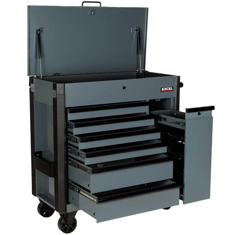Excel 38" Heavy-Duty 6-Drawer Tool Cabinet With Integrated Multi-Bin Organizer – Black/Grey Finish 1