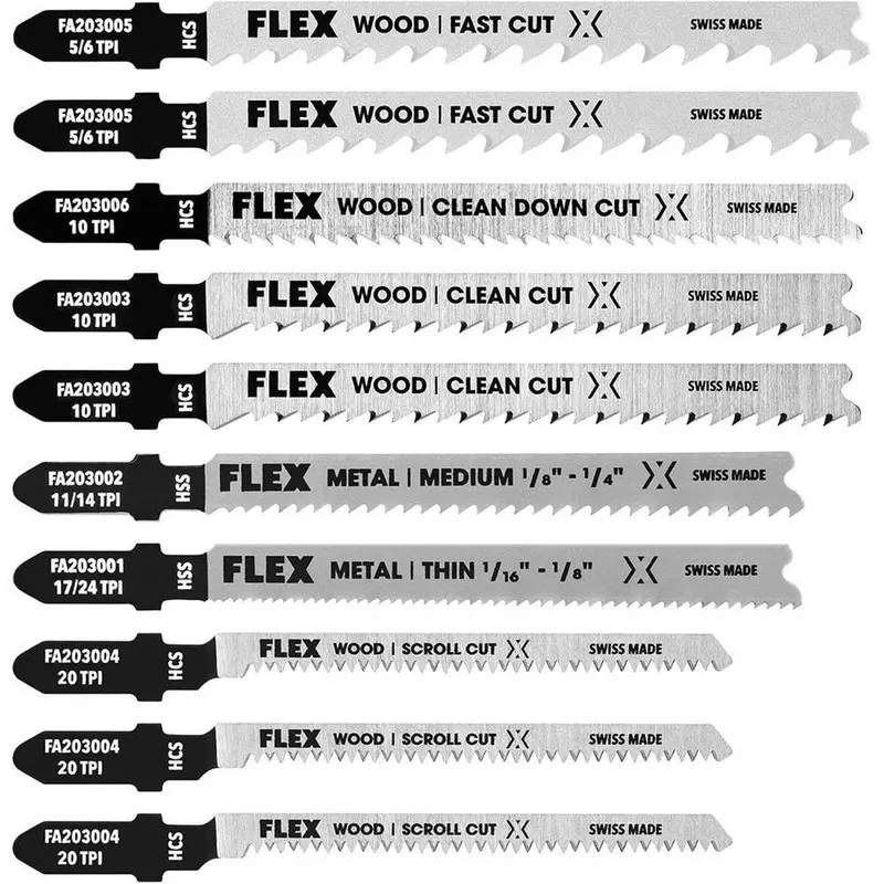 Flex Fam20301-10 Jigsaw Blade Set — 10-Piece T-Shank Assortment (3.25"–4"), Includes Storage Case 1