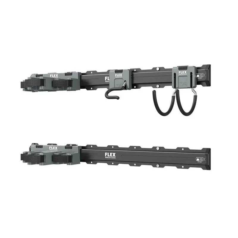 Flex Track-Lock Landscaping Tool Storage System – 6-Piece Wall Mount Kit With 32" Rails & Hooks 1