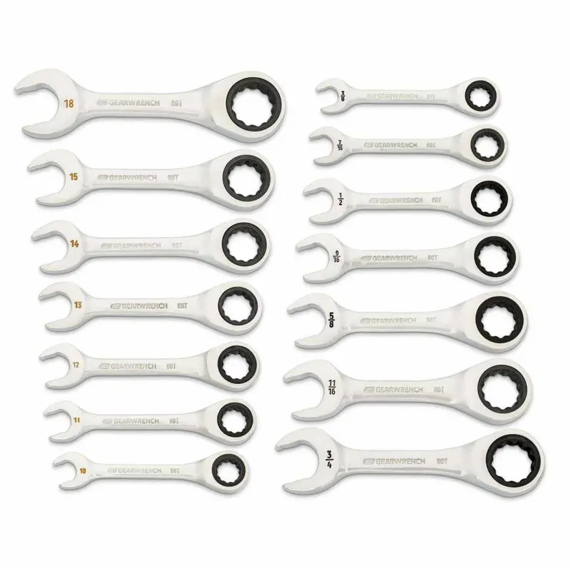 Gearwrench 86859 14-Piece 90-Tooth 12-Point Stubby Ratcheting Combination Wrench Set (Sae/Metric) 1