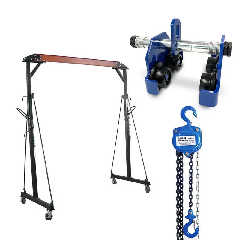 Grip 18140 Freestanding Gantry Crane + Auzgrip A18145 Girder-Mounted Trolley + A18110 2-Ton Chain Block 1