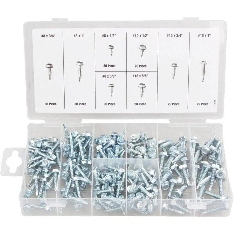 Grip 43162 200-Piece Zinc-Plated Hex Self-Drilling Screw Variety Pack 1
