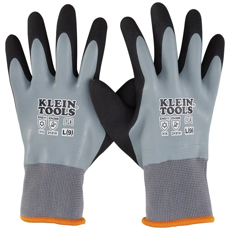 Klein 60389 Thermal-Dipped Work Gloves – Large, Insulated Grip (1 Pair) 1