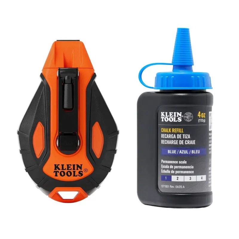 Klein Tools Chlk100S 100-Foot Retractable Chalk Reel With Blue Chalk Refill (4 Oz) 1