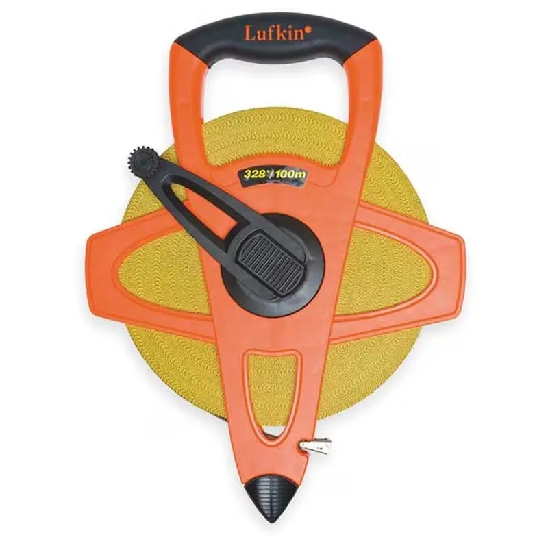 Lufkin Hi-Viz Orange Fiberglass Tape Measure – 1/2" × 100 M (328 Ft), Dual-Scale Sae/Metric 1
