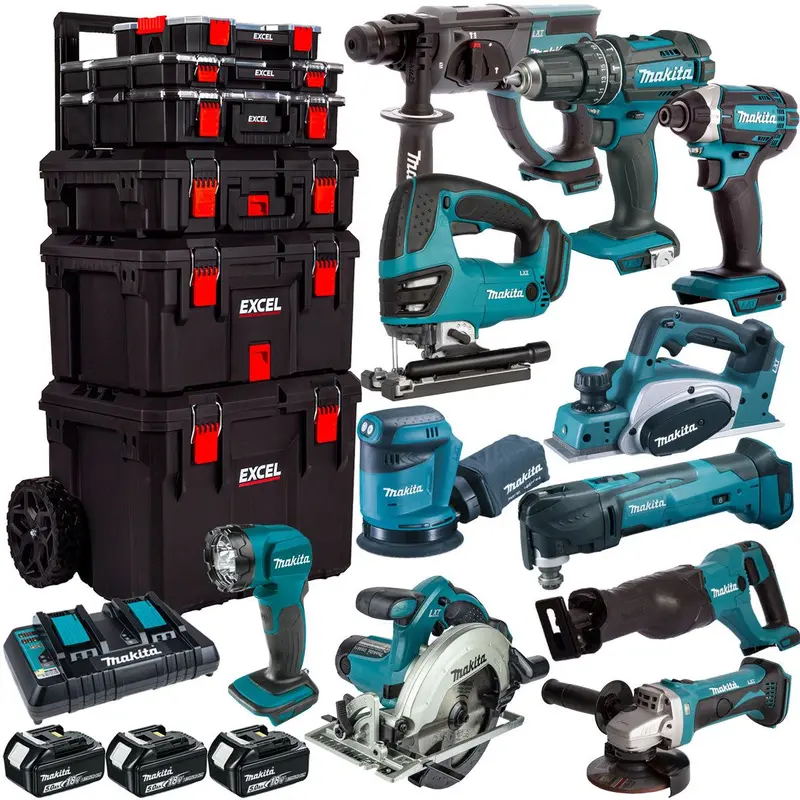 Makita 18V 11-Piece Power Tool Kit – Triple 5.0Ah Batteries & Trolley Toolbox 1