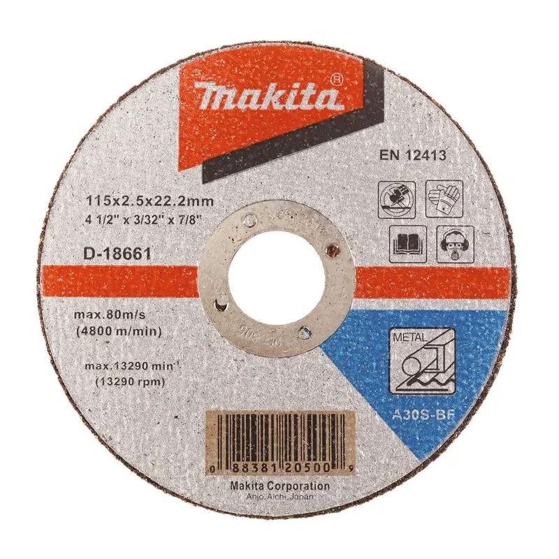 Makita D-18661 A30S Metal Cut-Off Wheel – 115Mm × 2.5Mm × 22.23Mm (Single Unit) 1