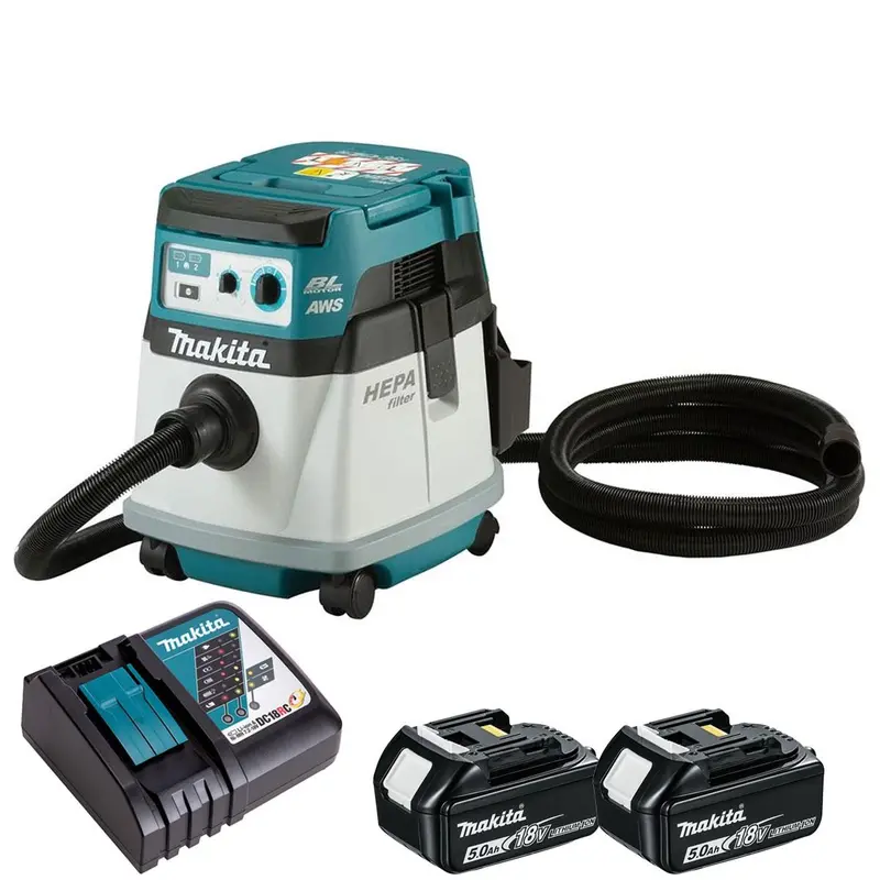 Makita Dvc157Lzx3 36V Brushless L-Class 15-Litre Dust Extractor With Aws And Two 5.0Ah Batteries + Charger 1