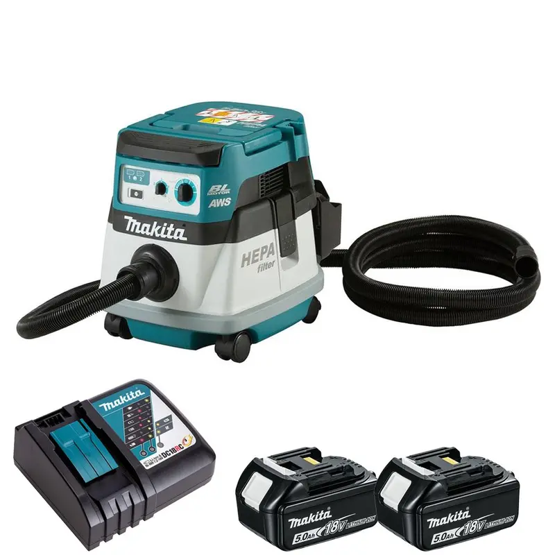 Makita Dvc867Lzx4 36V Brushless L-Class 8-Litre Dust Extractor With Aws And Two 5.0Ah Batteries + Charger 1