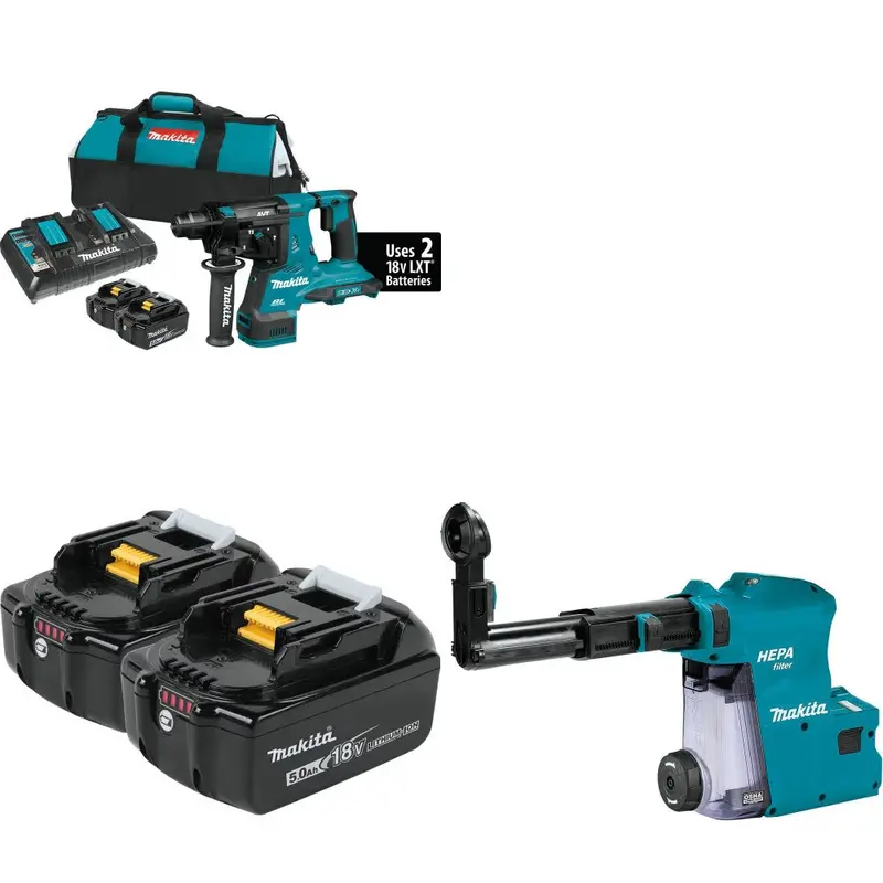 Makita Xrh08Pt 1-1/8-Inch Rotary Hammer Kit – Includes 5.0Ah Battery And Dust Extractor 1