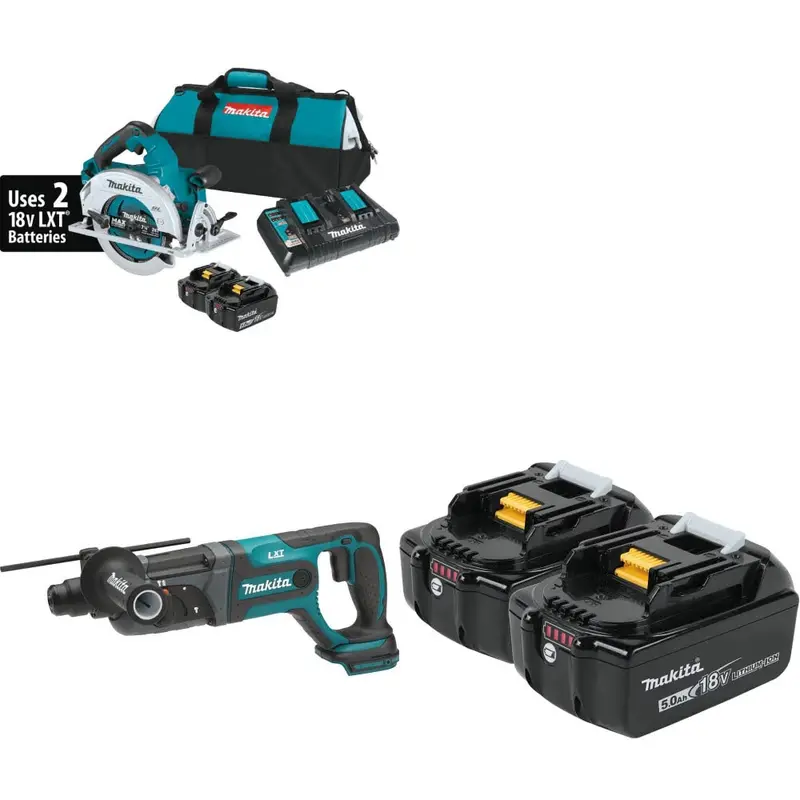 Makita Xsh06Pt 7-1/4" Circular Saw Kit With Xrh04Z Rotary Hammer And Two Free Bl1850B-2 5.0Ah Batteries 1
