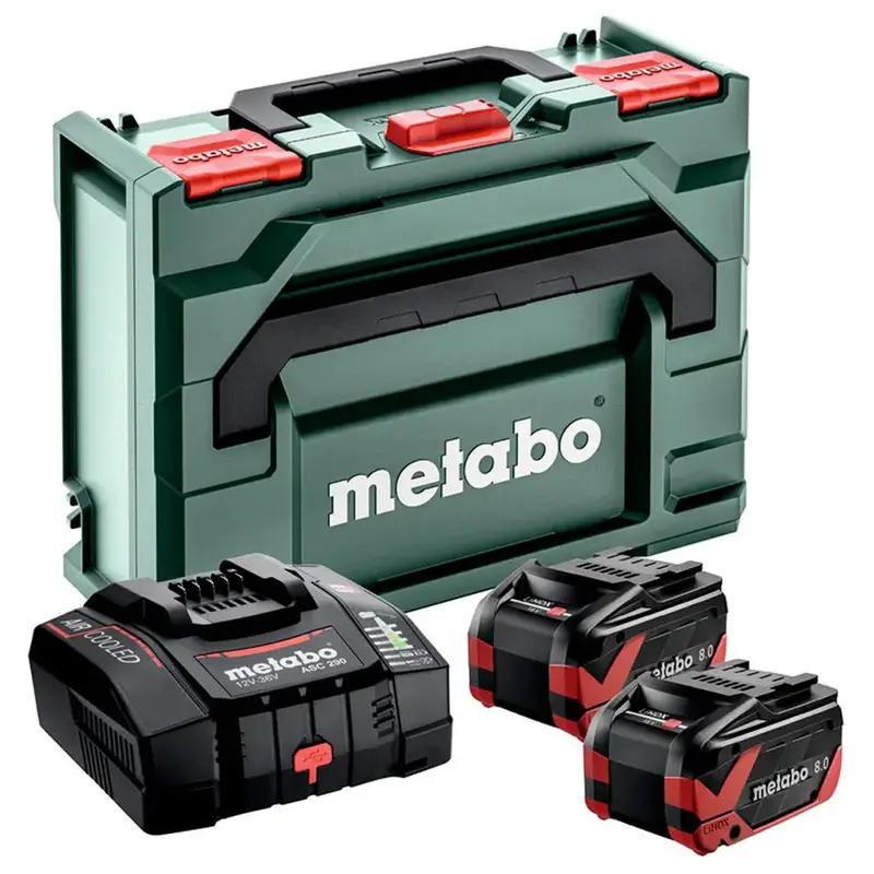 Metabo Basic Lihdx Power Set – Dual 8.0Ah Tabless Batteries, Asc290 Fast Charger & Metabox 145 Storage 1