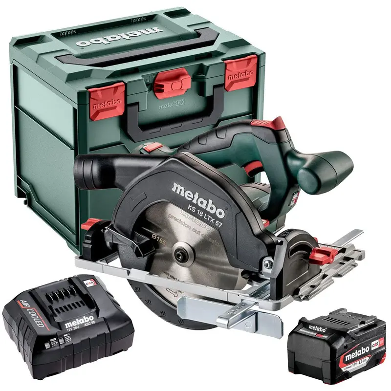 Metabo Ks 18 Ltx 57 18V 165Mm Cordless Circular Saw – Includes 4.0Ah Battery, Charger & Metabox 1