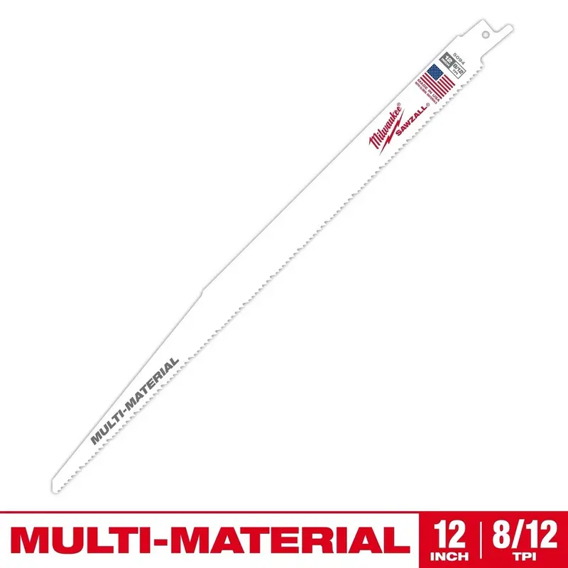 Milwaukee 12" Thin-Kerf Sawzall Blade – 8/12 Tpi Multi-Material Reciprocating Saw Blade 1