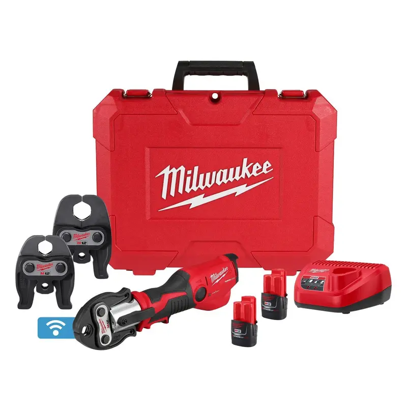 Milwaukee 2573-22 M12 Force Logic Press Tool Kit – Includes Two Batteries & 1/2"–1" Cts-V Jaws 1