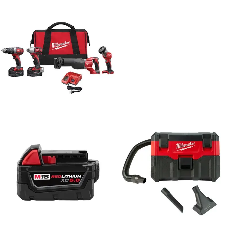 Milwaukee 2696-24 M18 Four-Tool Combo Kit With Complimentary 48-11-1850 Battery And Vacuum 1