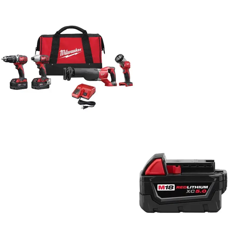 Milwaukee 2696-24 M18 Four-Tool Combo Kit With Dual 48-11-1850 Xc5.0 Batteries 1