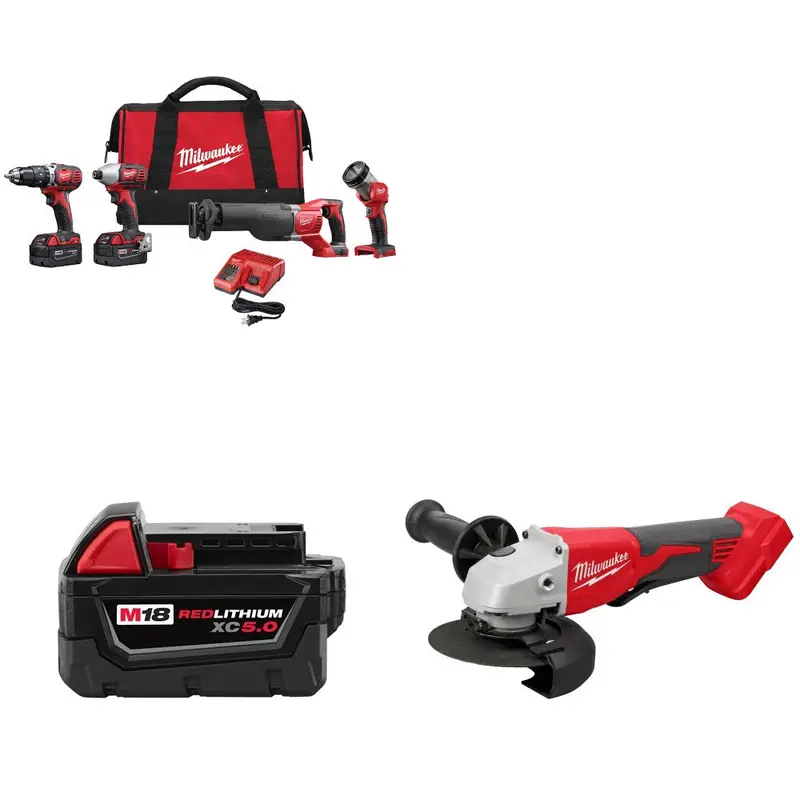 Milwaukee 2696-24 M18 Four-Tool Combo Kit With Free 48-11-1850 Battery And Angle Grinder 1