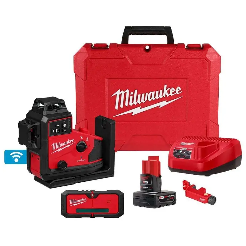 Milwaukee 3642-21 M12 Green 360° 3-Plane Laser Level – Auto-Aligning With Receiver Kit & M12 Xc4.0 Battery 1