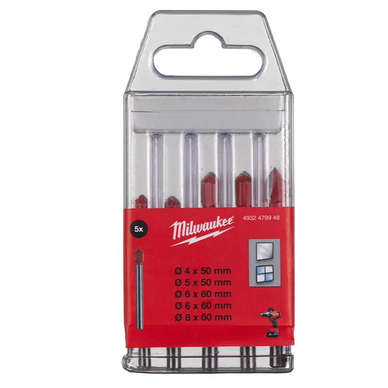 Milwaukee 5-Piece Glass & Tile Drill Bit Set – Carbide-Tipped, Precision Ground (4932479948) 1