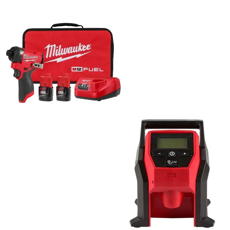 Milwaukee M12 Fuel Impact Driver Kit (3453-22) With Bonus Compact Inflator (2475-20) 1