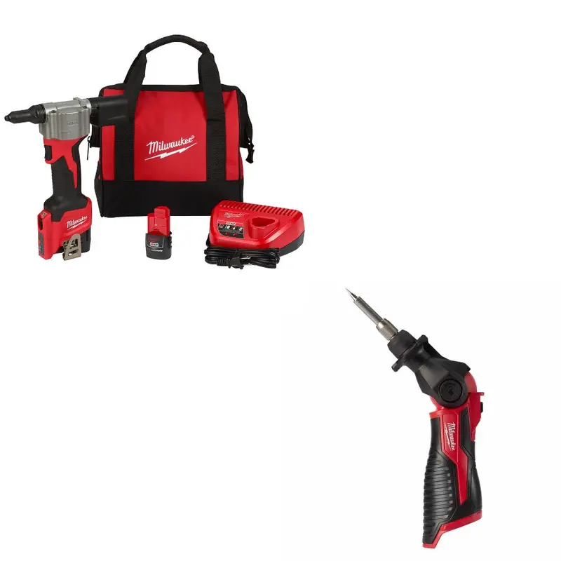 Milwaukee M12 Rivet Tool Kit (2550-22) With Complimentary Soldering Iron (2488-20) 1