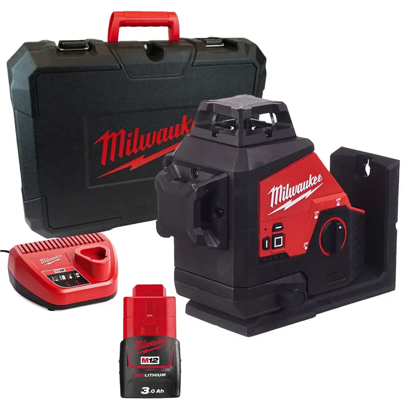 Milwaukee M123Pl-0C 12V Red Dot & Green Line 3-Plane Laser Level – 3.0Ah Battery, Charger & Protective Case 1