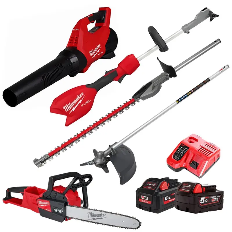 Milwaukee M18 3-Piece Gardening Kit – Hedge Trimmer + Brush Cutter, 2 Batteries & Charger (T4Tkit-29522) 1